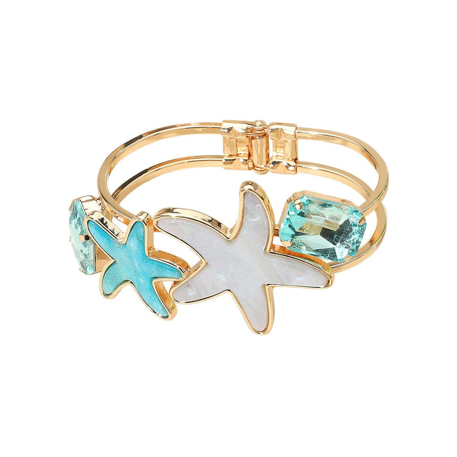 Glittering Blue Resin Starfish Bangle Bracelet