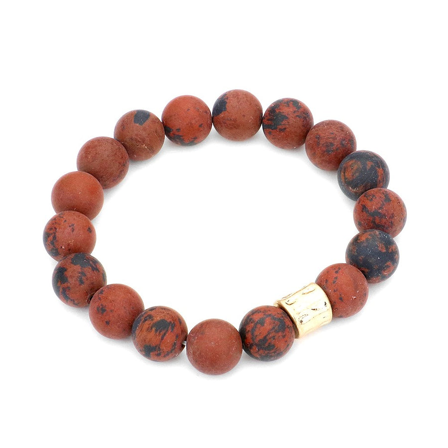 Orange Semi Precious Stone Beaded Stretch Bracelet