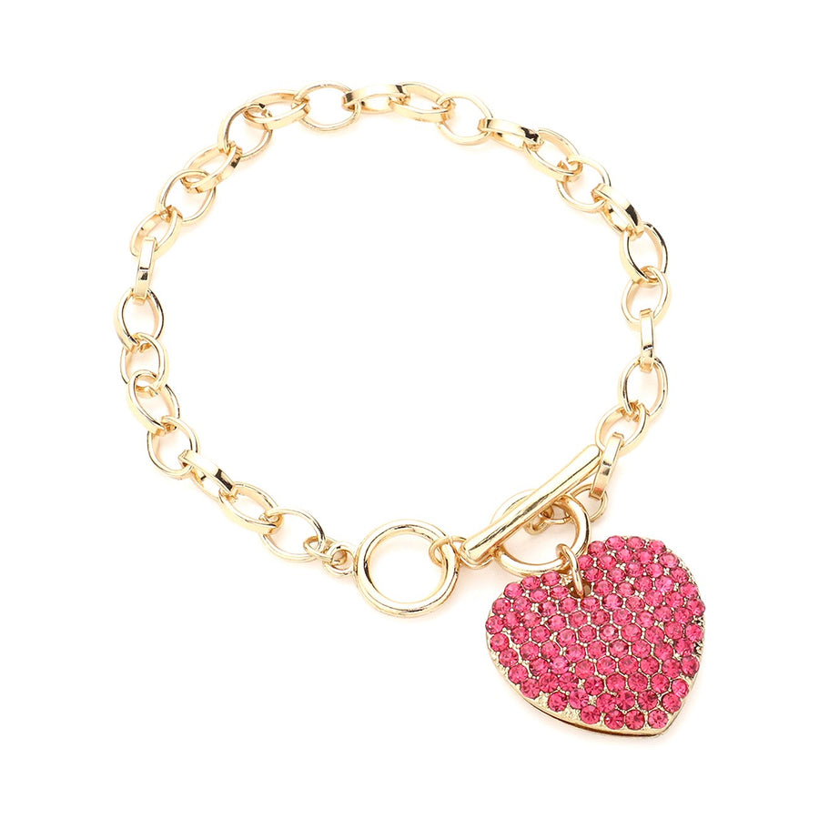 Gorgeous Red Stone Paved Heart Toggle Bracelet