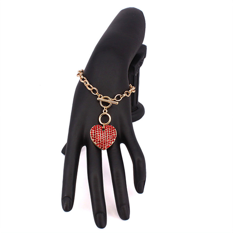 Gorgeous Red Stone Paved Heart Toggle Bracelet