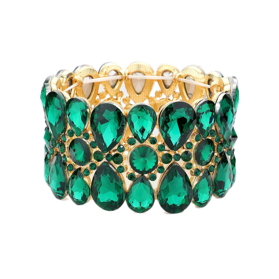 Emerald Crystal Floral Stretch Evening Bracelet