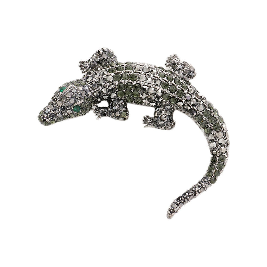 Gold Crystal Pave Crocodile Alligator Pin Brooch