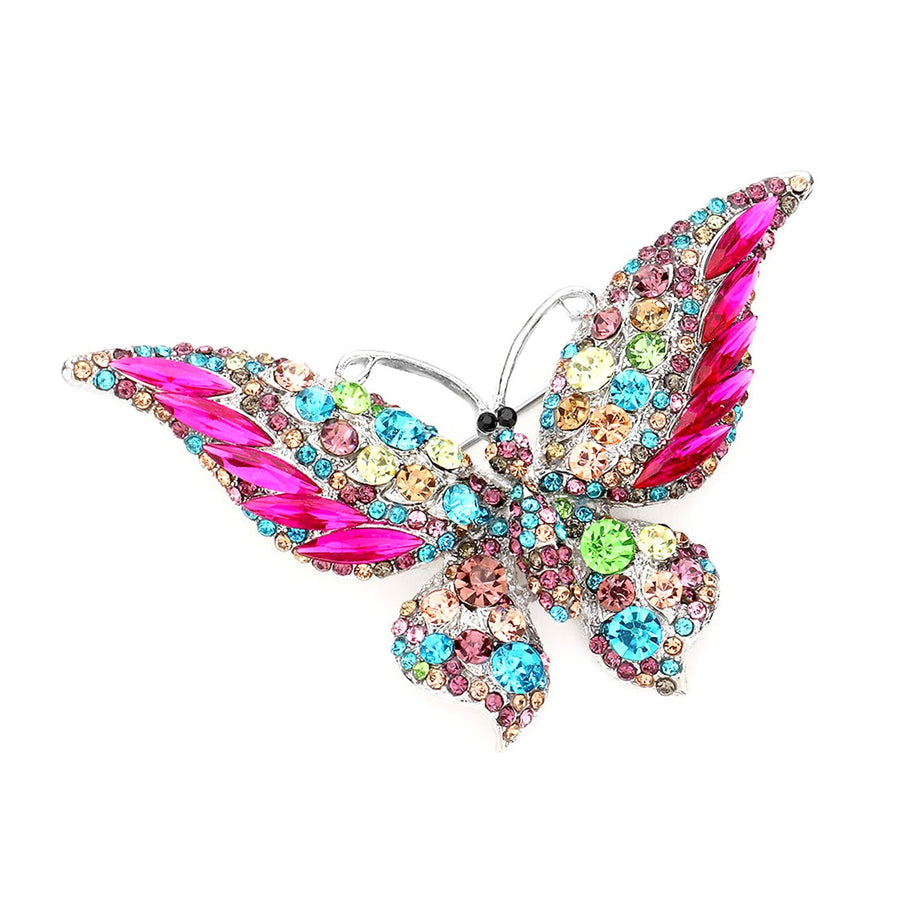 Dazzling Multi Color Glass Crystal Butterfly Pin Brooch