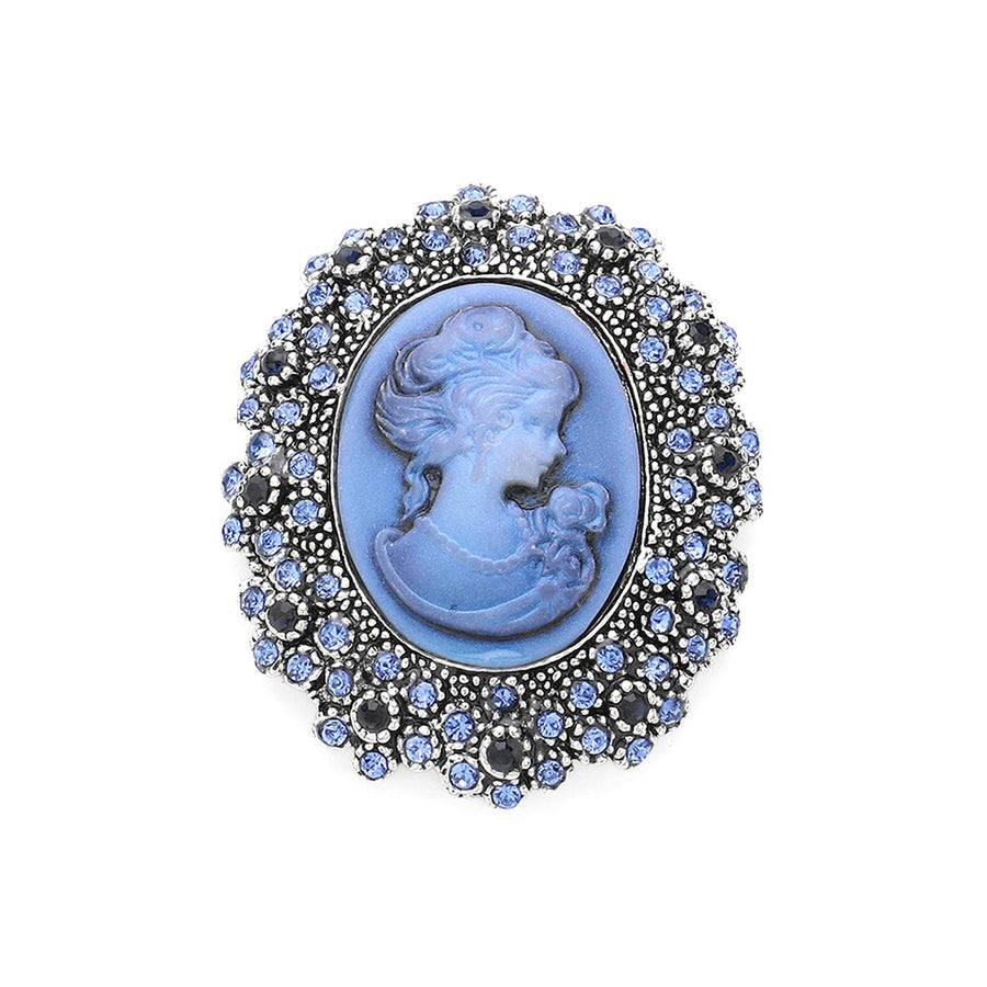 Embellished Pink Rhinestone Cameo Pin Brooch