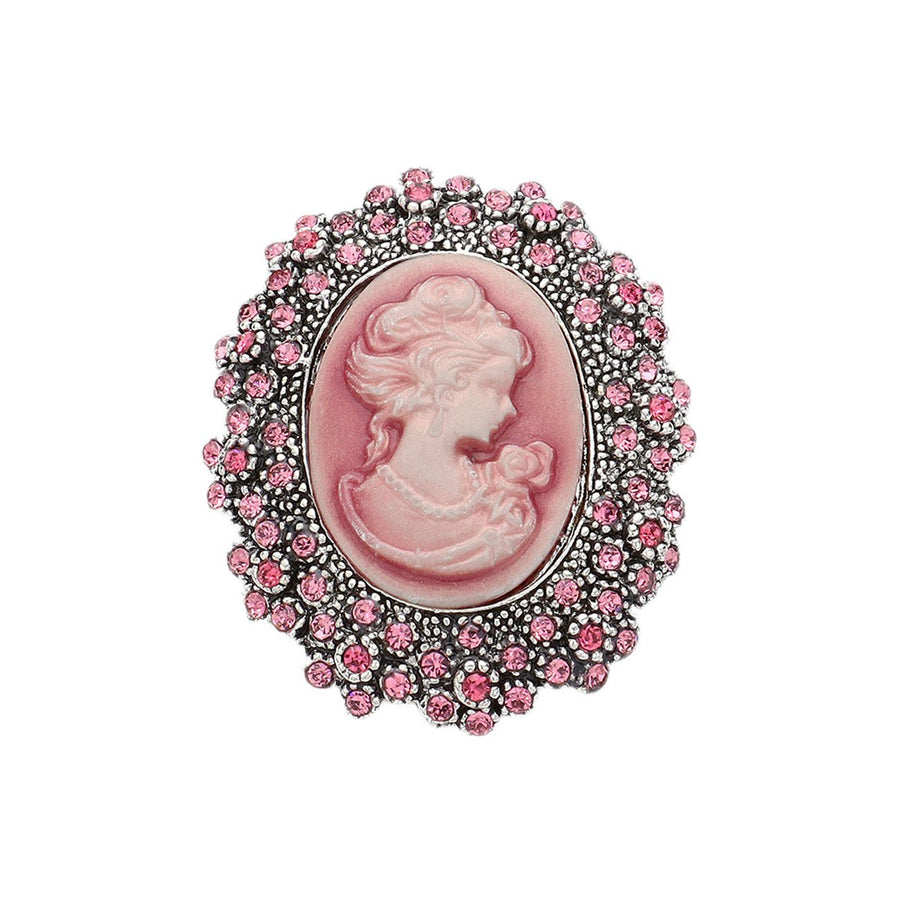 Embellished Pink Rhinestone Cameo Pin Brooch