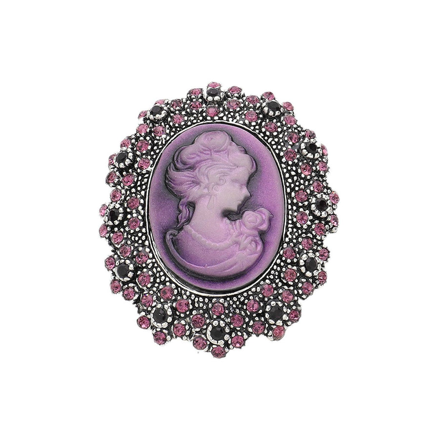 Embellished Pink Rhinestone Cameo Pin Brooch