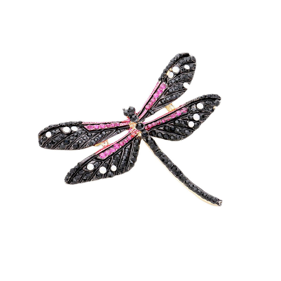 Multi Color Rhinestone Embellished Dragonfly Pin Brooch