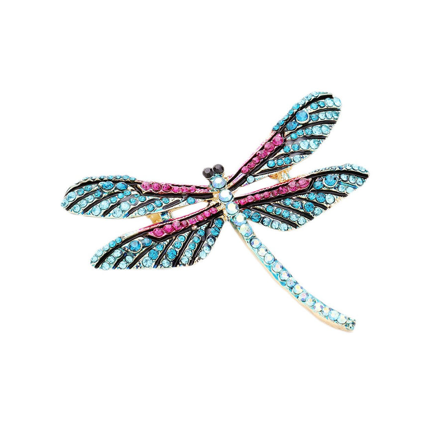 Multi Color Rhinestone Embellished Dragonfly Pin Brooch