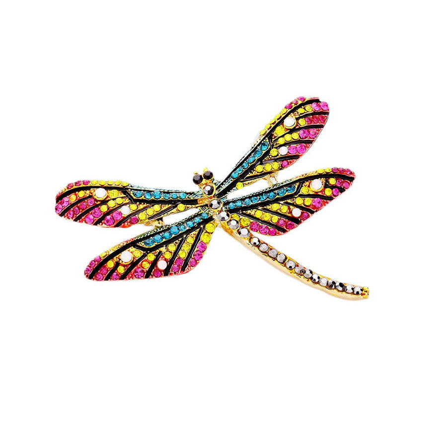 Multi Color Rhinestone Embellished Dragonfly Pin Brooch