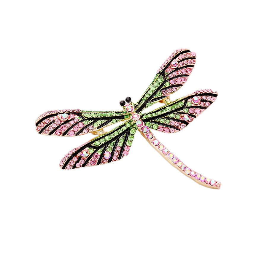 Multi Color Rhinestone Embellished Dragonfly Pin Brooch