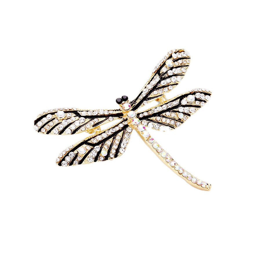 Multi Color Rhinestone Embellished Dragonfly Pin Brooch