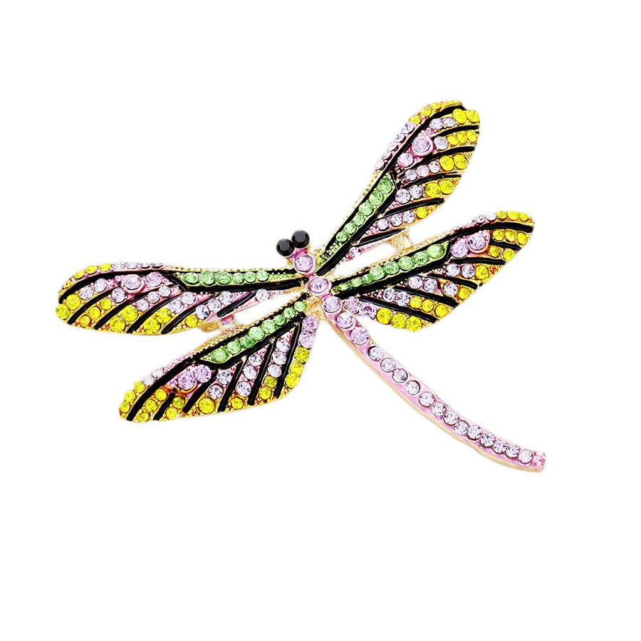 Multi Color Rhinestone Embellished Dragonfly Pin Brooch