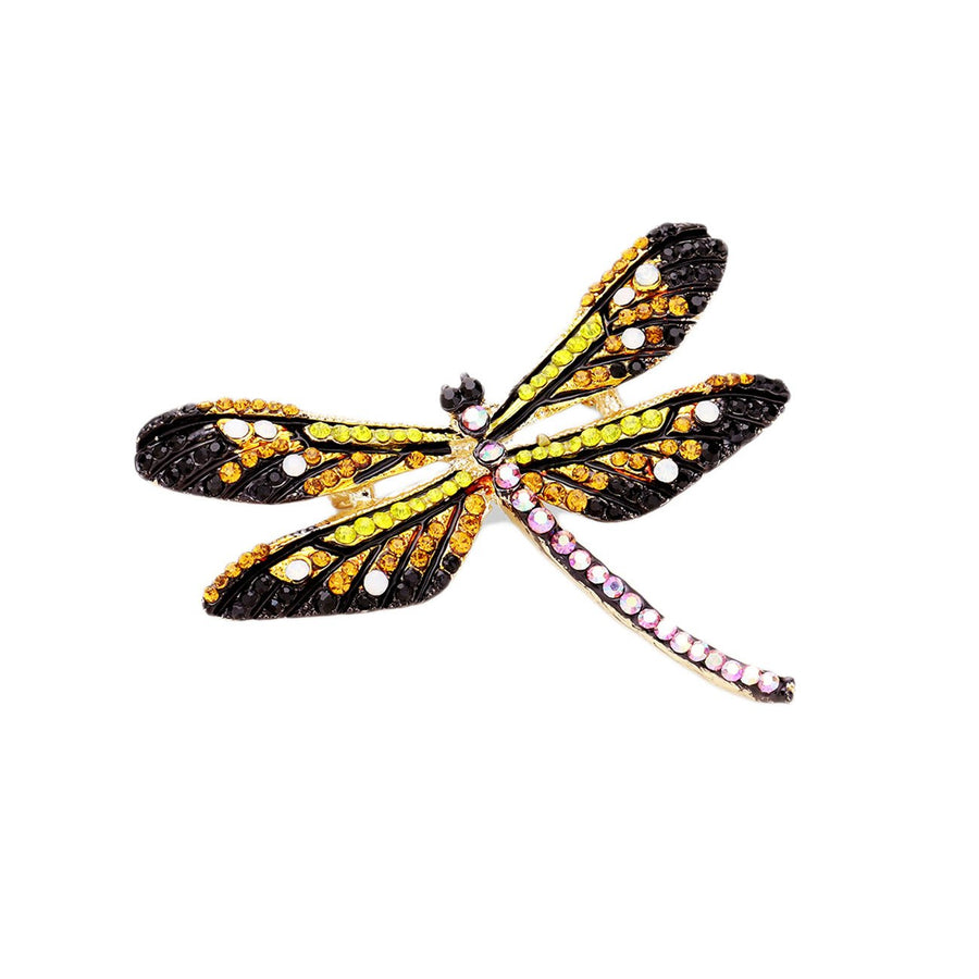 Multi Color Rhinestone Embellished Dragonfly Pin Brooch