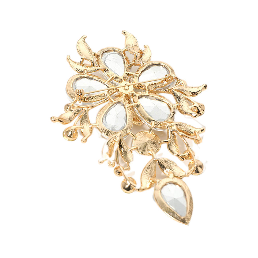 Dazzling Pink Floral Glass Stone Cluster Pin Brooch