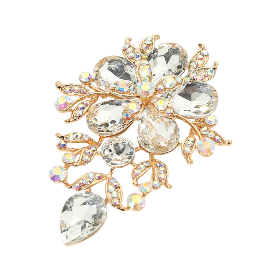 Dazzling Pink Floral Glass Stone Cluster Pin Brooch