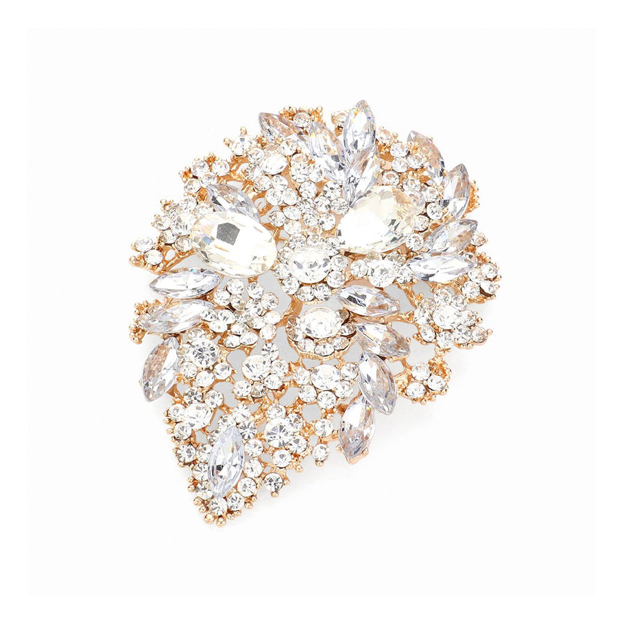 Dazzling Gold Rhinestone Floral Pin Brooch