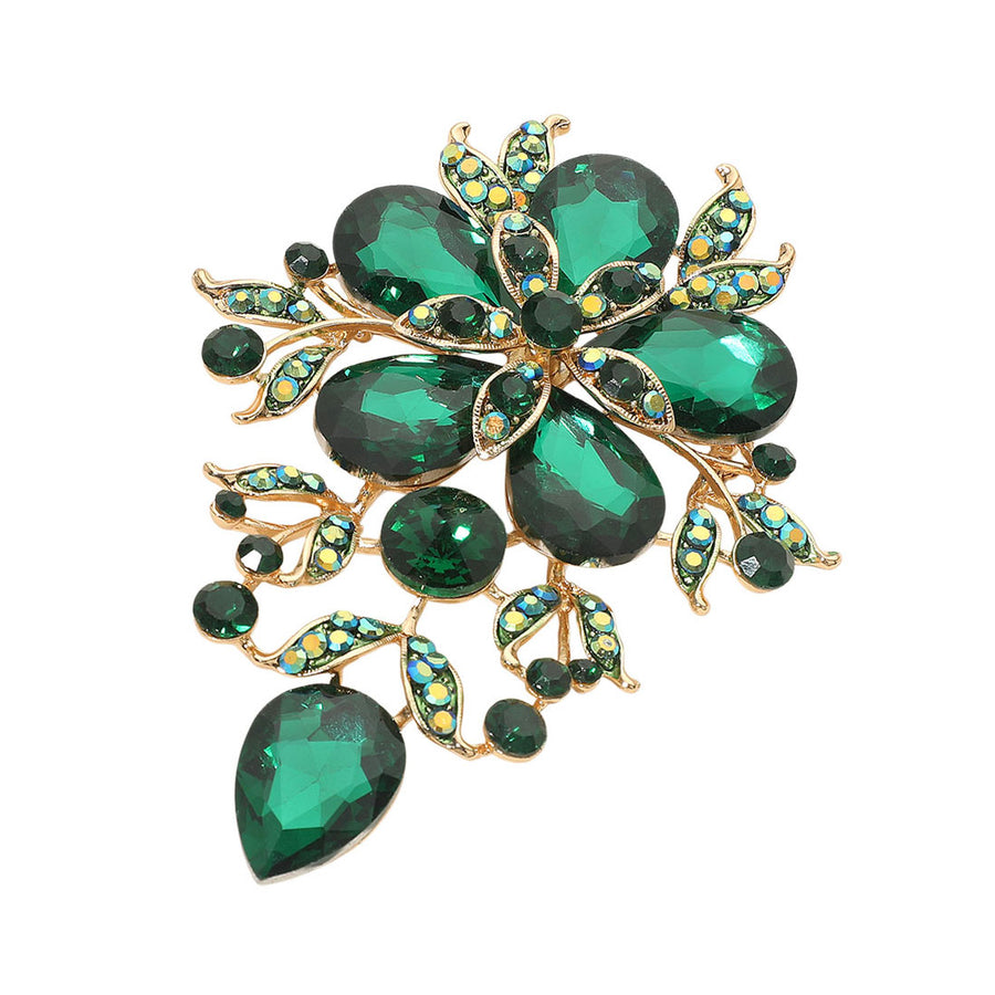 Dazzling Pink Floral Glass Stone Cluster Pin Brooch