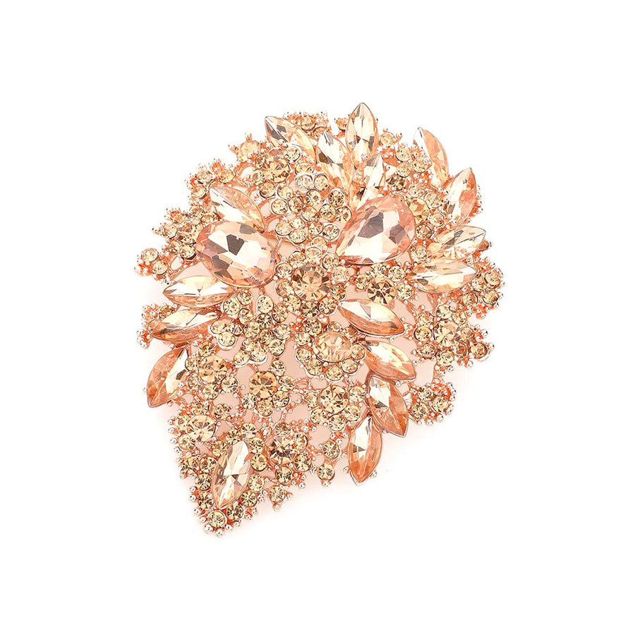 Dazzling Gold Rhinestone Floral Pin Brooch