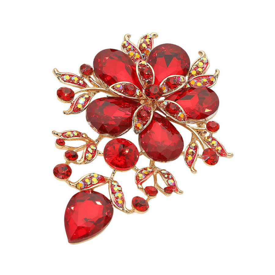 Dazzling Pink Floral Glass Stone Cluster Pin Brooch