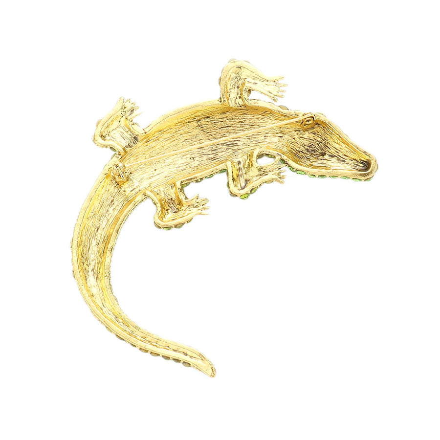 Gold Crystal Pave Crocodile Alligator Pin Brooch