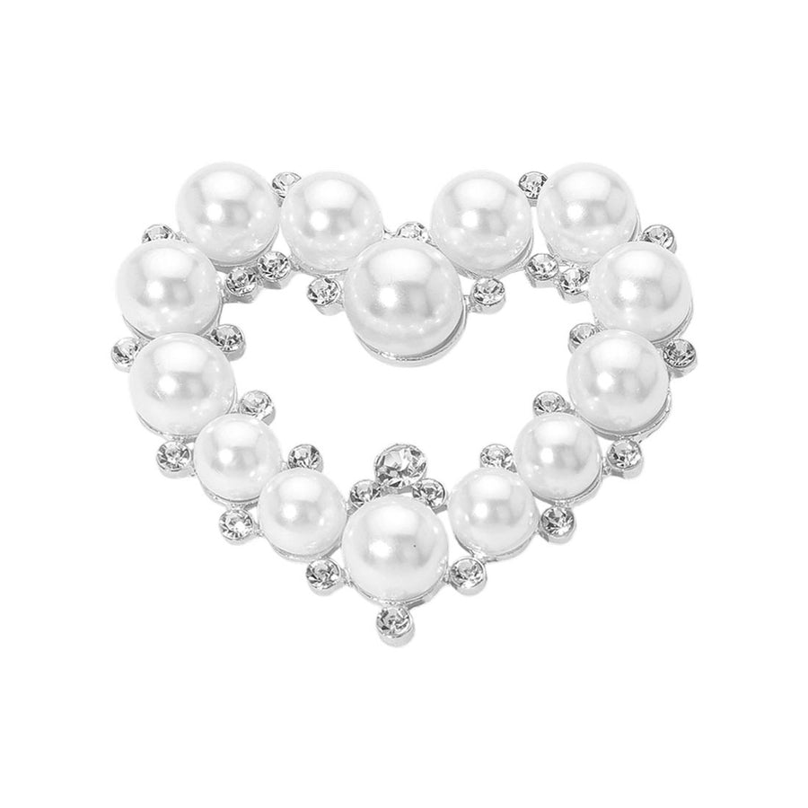 Romantic Cream Pearl Stone Embellished Heart Pin Brooch