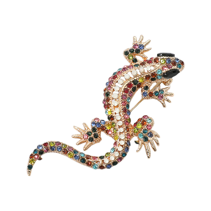 Multi color Stone Paved Lizard Pin Brooch