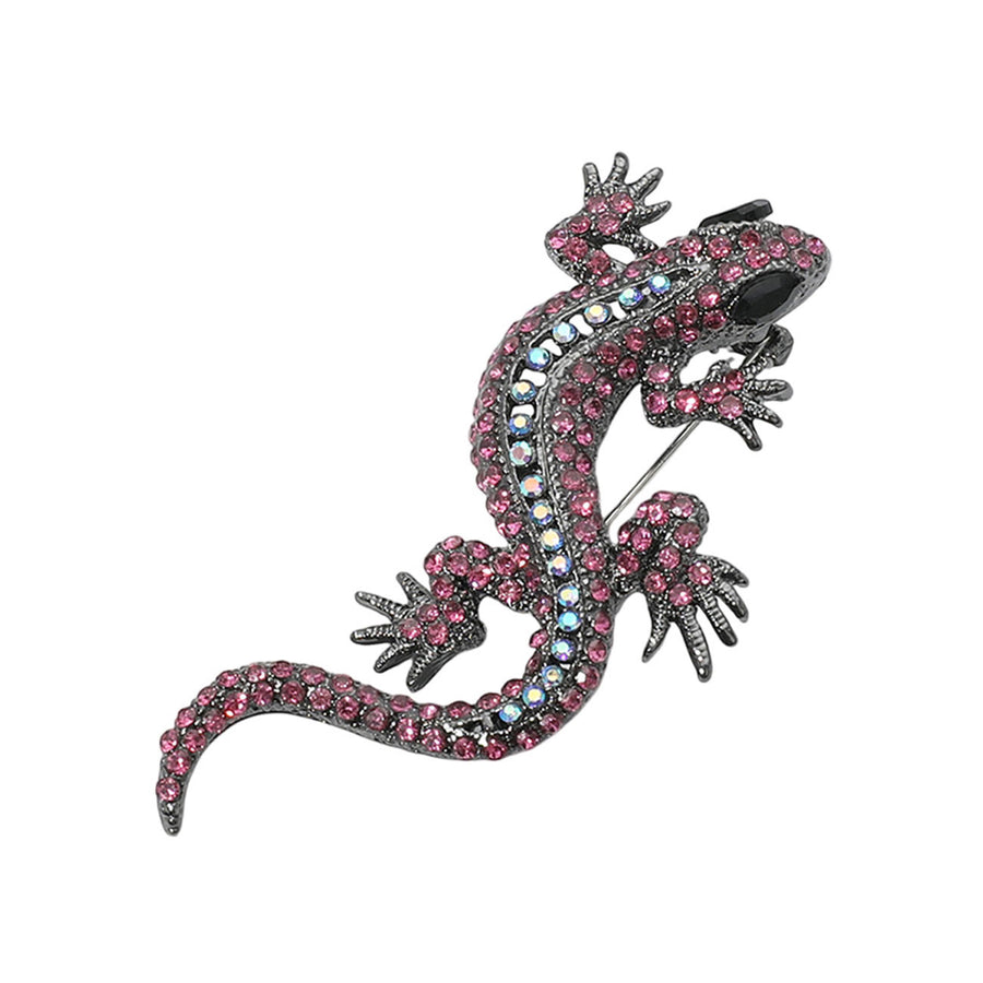 Multi color Stone Paved Lizard Pin Brooch