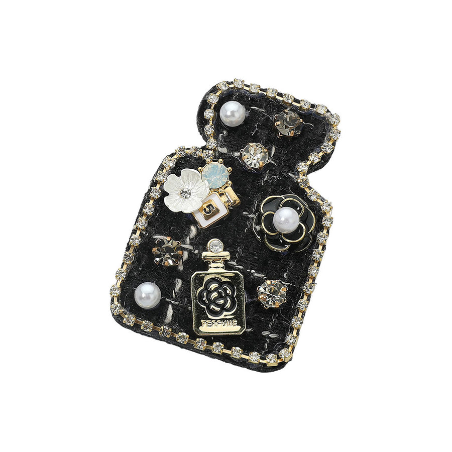 Pink Pearly Floral Embellished Tweed Perfume Bottle Pink Brooch