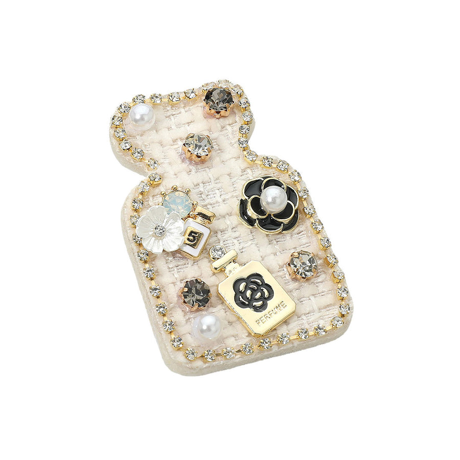 Pink Pearly Floral Embellished Tweed Perfume Bottle Pink Brooch