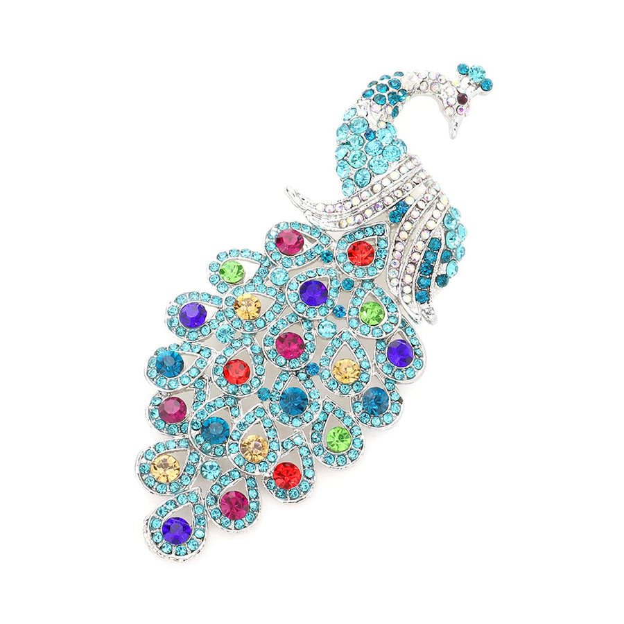 Multi Blue Crystal Peacock Pin Brooch