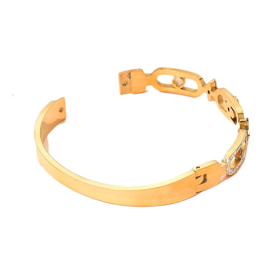 Gold Geometric Clover Motif Stone Paved Link Bangle Bracelet