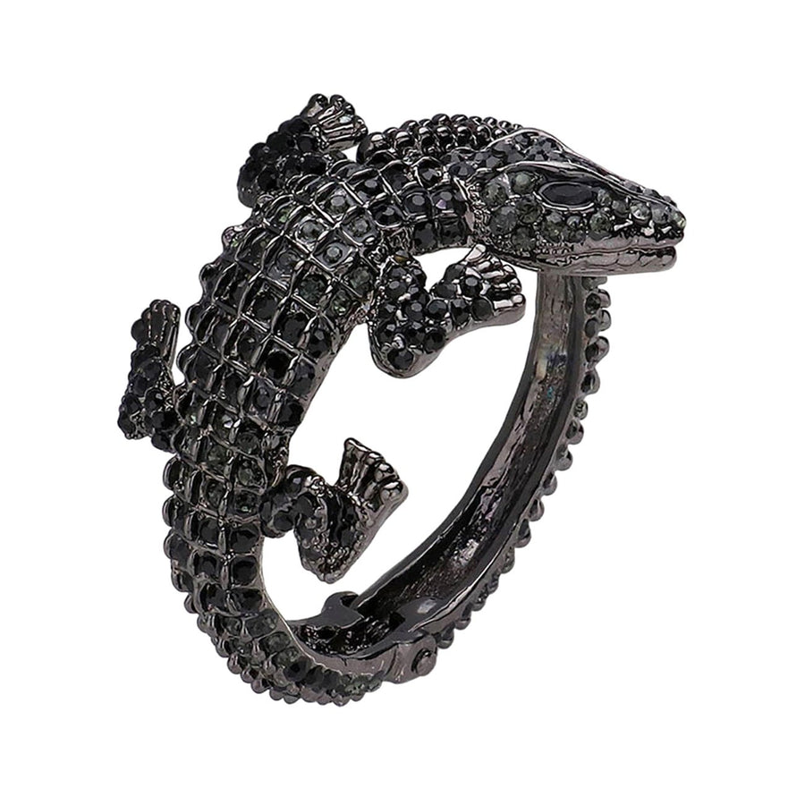 Glittering Oversized Brown Rhinestone Crocodile Hinged Bracelet