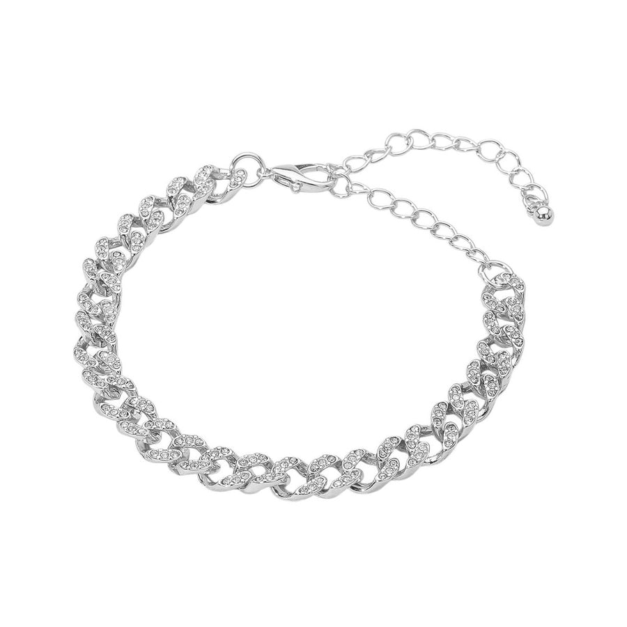 Silver Stone Cuban Chain Bracelet