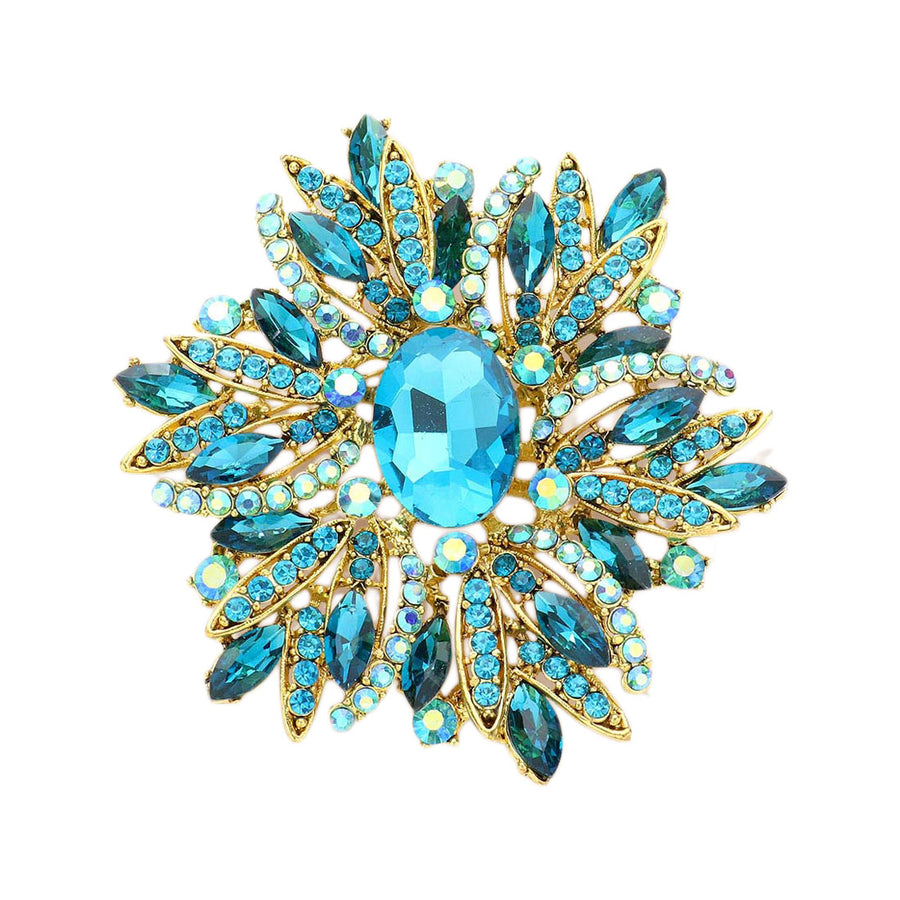 Emerald Glass Crystal Flower Brooch