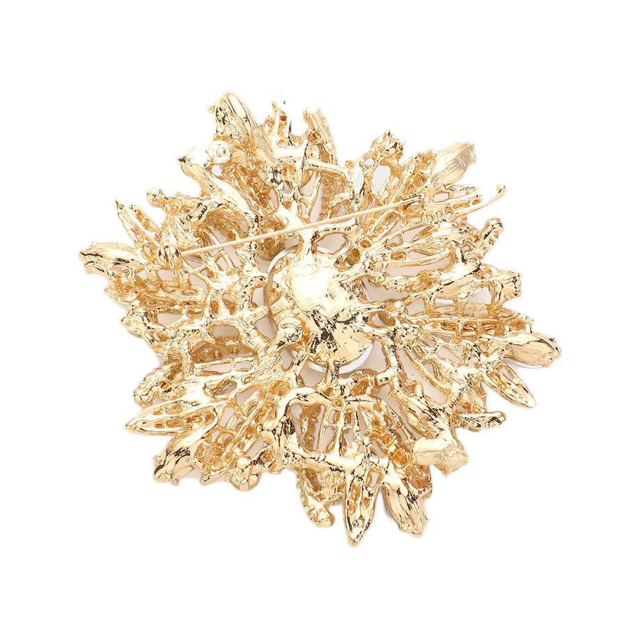 Emerald Glass Crystal Flower Brooch