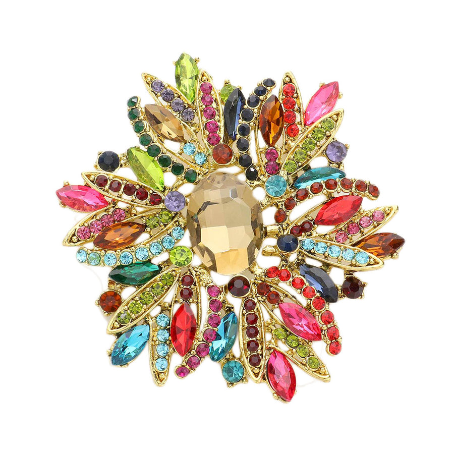 Emerald Glass Crystal Flower Brooch