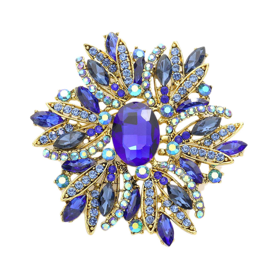 Emerald Glass Crystal Flower Brooch