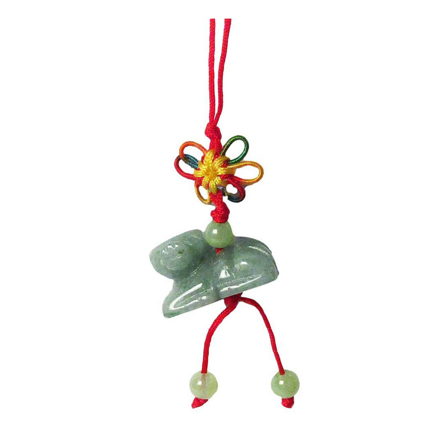 Apple Green Jade Cow Silk Cord Charm Pendant