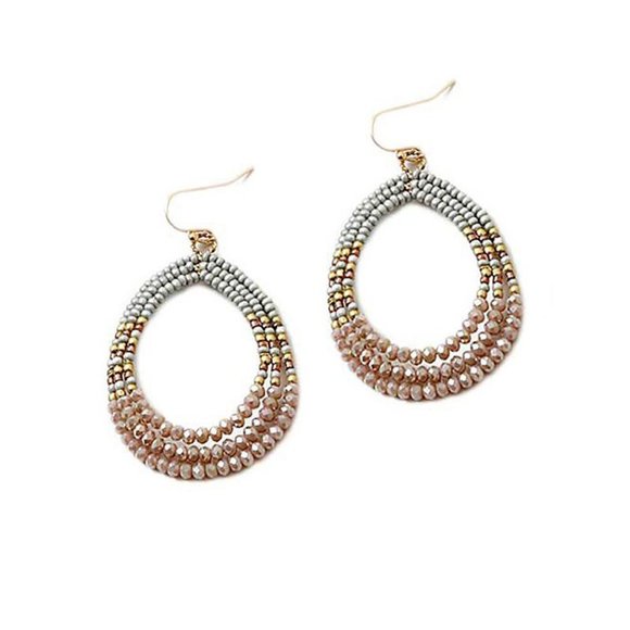 Stunning Metallic Beads Tear Drop Hoop Earrings