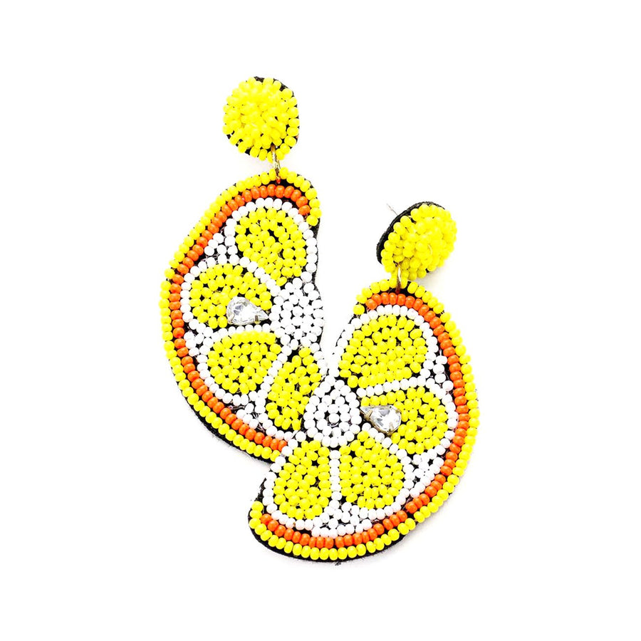 Yellow Seed Bead Lemon  Dangle Earrings