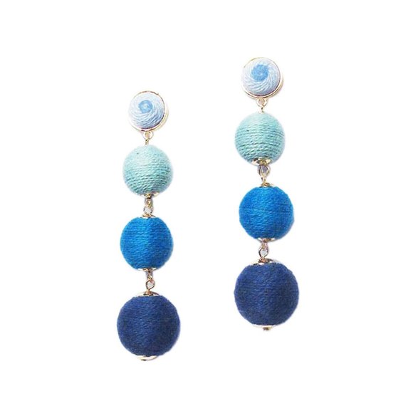 Vintage  4 -Tiers Multi Blue Disco Ball Drop Earrings