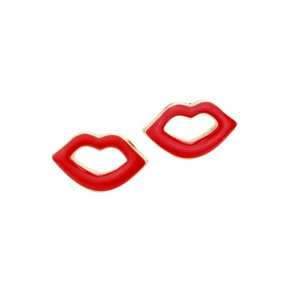 Red Enamel Lip Shape Stud Earrings