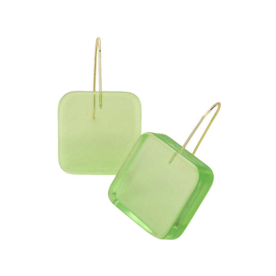 Green Resin Square Pebble Earrings