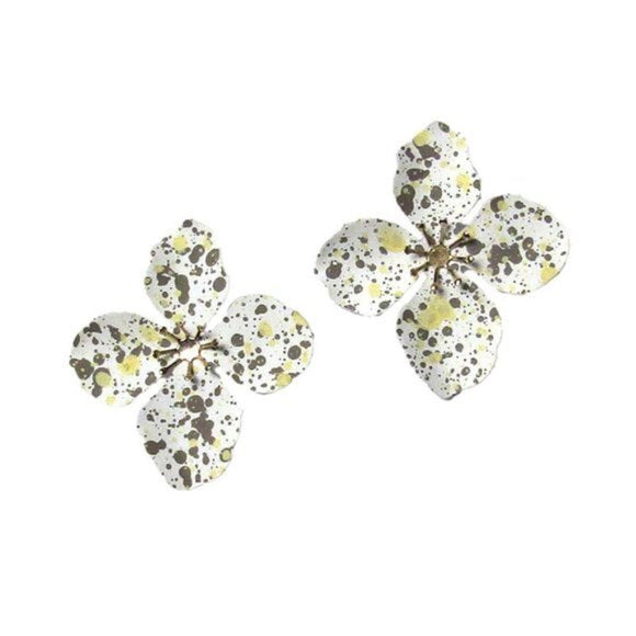 Jumbo White Gold Floral Earrings