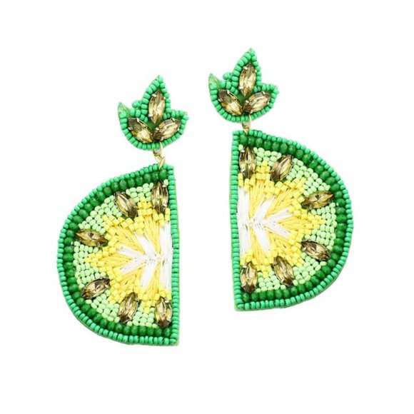 Embroidery Beaded Lime Earrings
