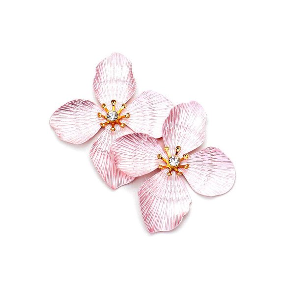 Pink Flora Stud Rhinestone Earrings