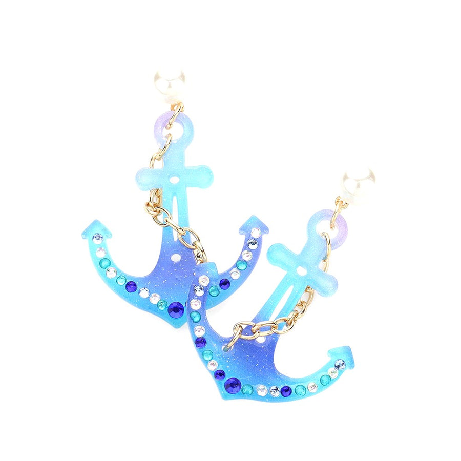 Whimsical Blue Anchor Dangle Earrings