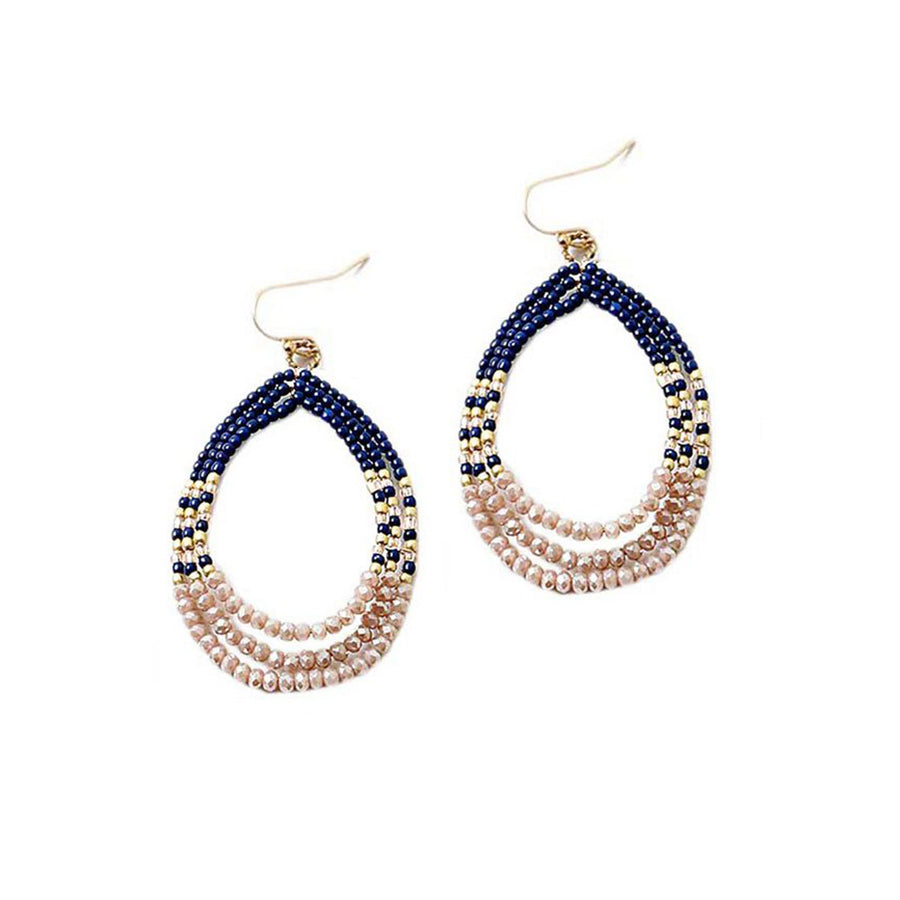 Tri Color Metallic Beads Tear Drop Hoop Earrings