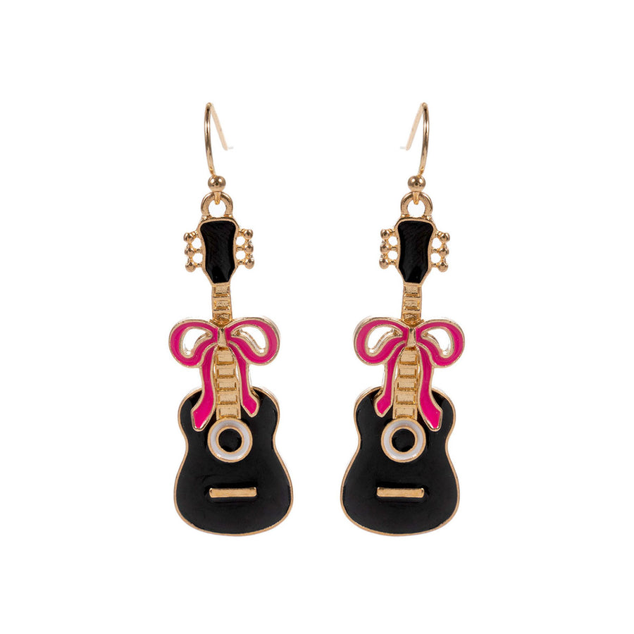 Enamel Guitar Bow Dangle Earrings