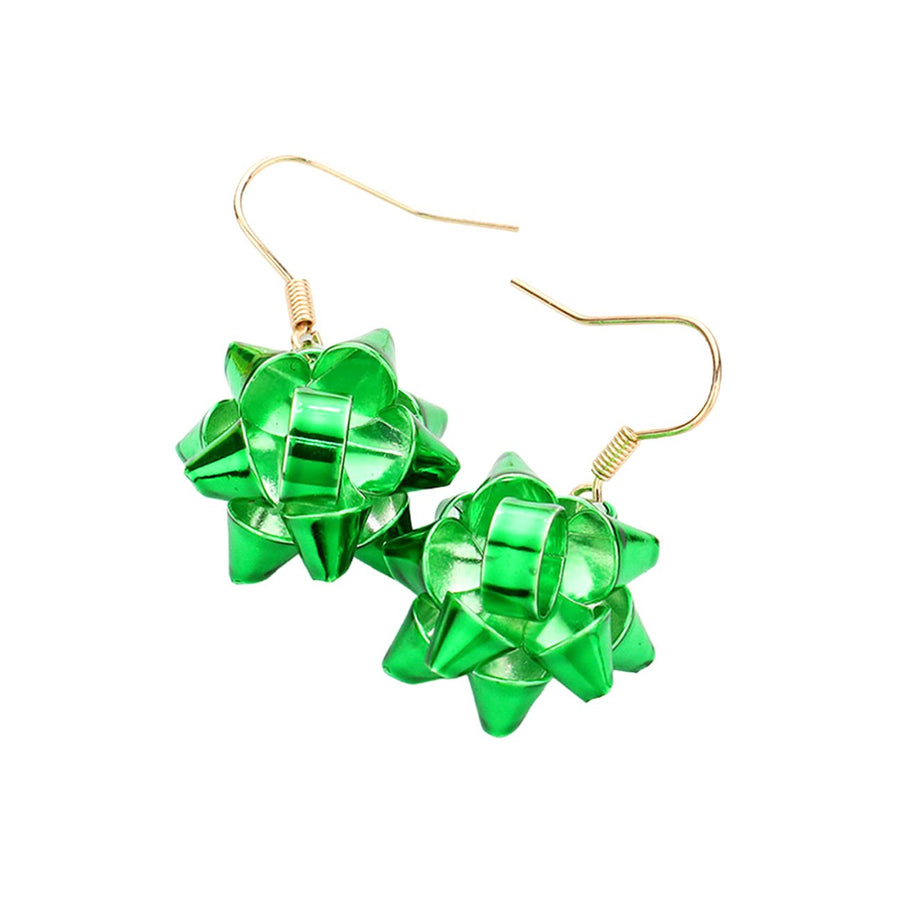 Christmas Green Gift Bow Dangle Earrings